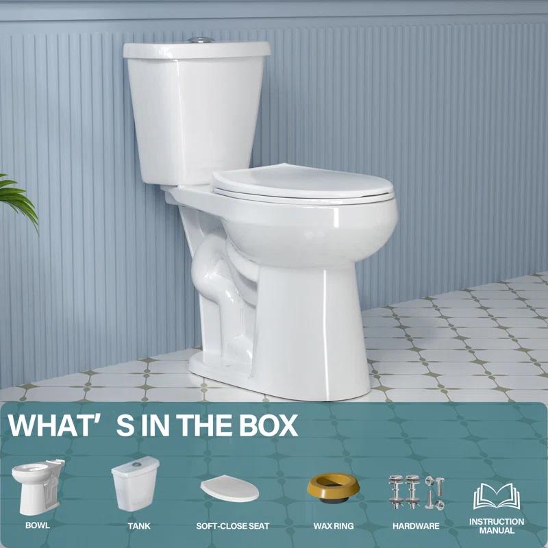 19 in. 2-Piece Toilet 1.1/1.6 GPF Dual Flush Round White Toilet ADA Height with Soft-Close Seat