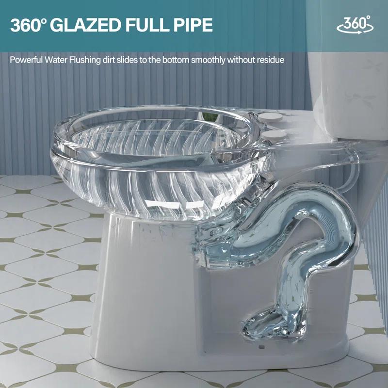 19 in. 2-Piece Toilet 1.1/1.6 GPF Dual Flush Round White Toilet ADA Height with Soft-Close Seat