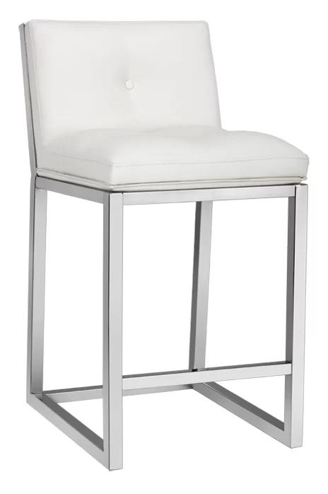 Alba 26" White Faux Leather Counter Stool with Steel Frame