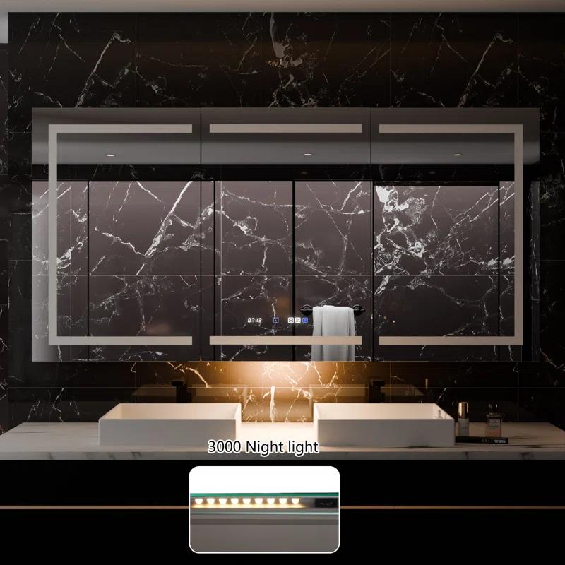 MEDUNJESS 72''x36'' Surface or Recessed Mount LED Medicine Cabinet with Mirror and Defogger 3 doors Medicine Cabinet