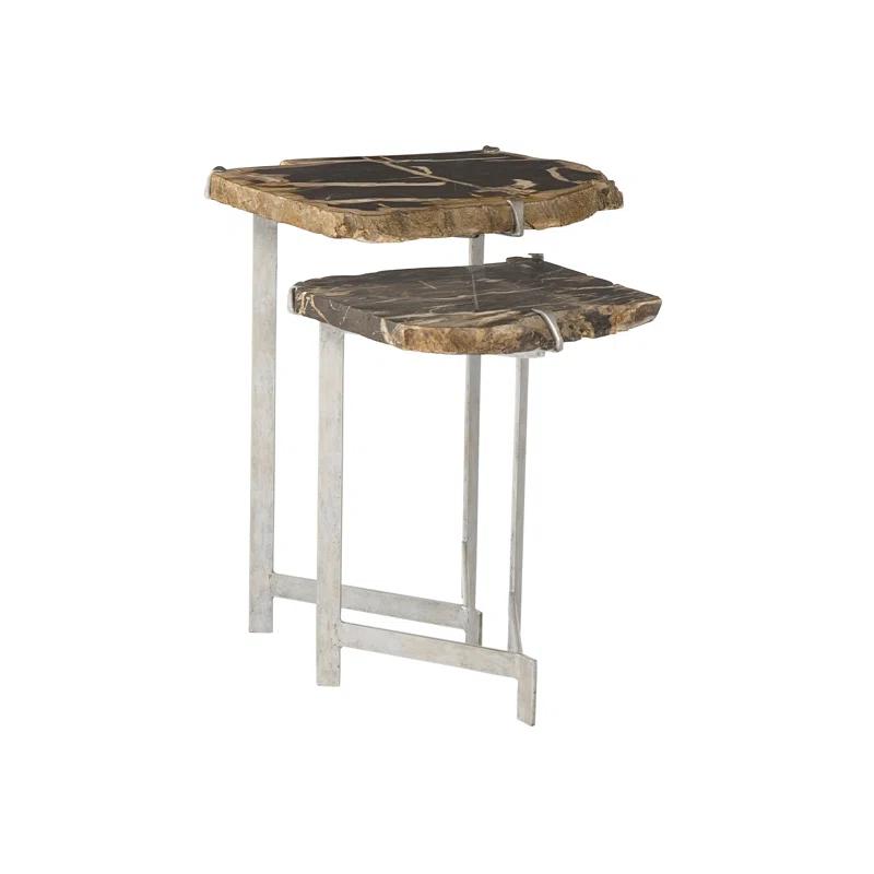 Petrified Wood and Steel Nesting End Tables