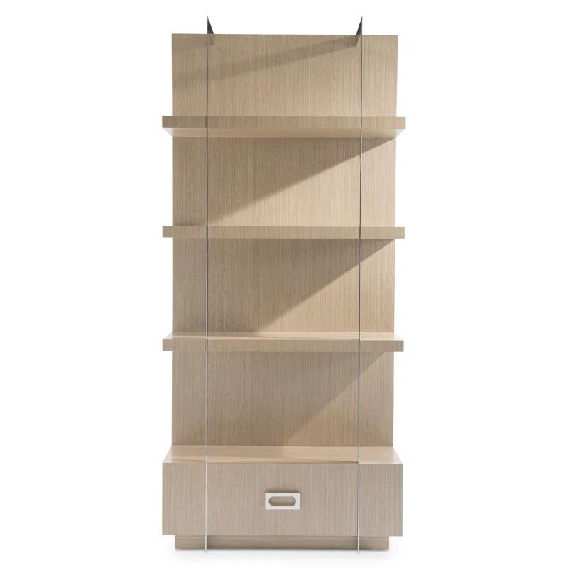 Sahara Brown Oak and Stainless Steel Etagere Bookcase