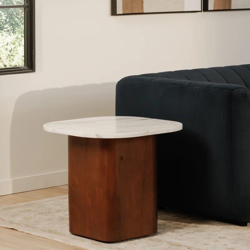 Dash White Calacatta Marble and Brown Wood Accent Table