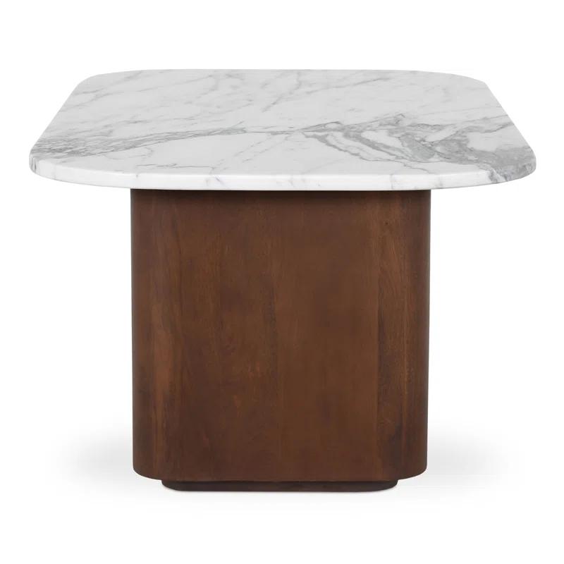 Dash White Calacatta Marble and Brown Wood Accent Table