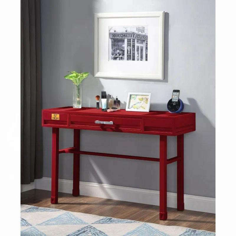 Red Metal Cargo Vanity Desk with Storage Drawer