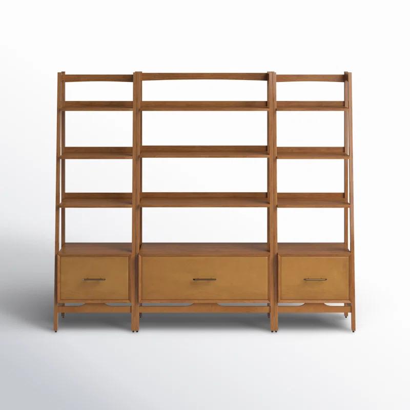 Landon Mid-Century Acorn Wood 3pc Etagere Bookcase Set