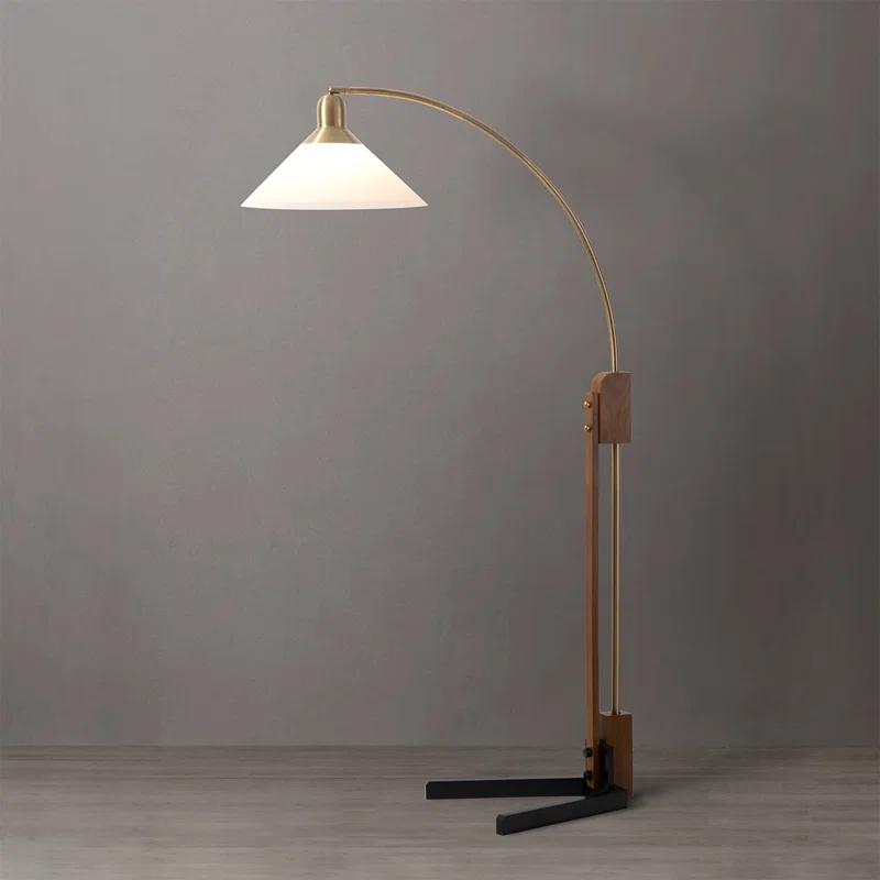 Melmar Weathered Brass Walnut Adjustable Arc Floor Lamp