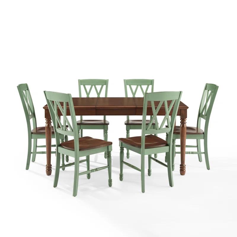 Shelby 7-Piece Distressed Teal and Cherry Dining Table Set