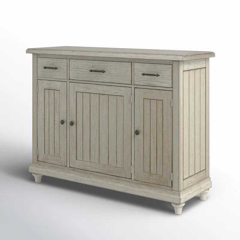 Aya French Country 56'' White Solid Wood Sideboard with Hand-Chiseled Grooves