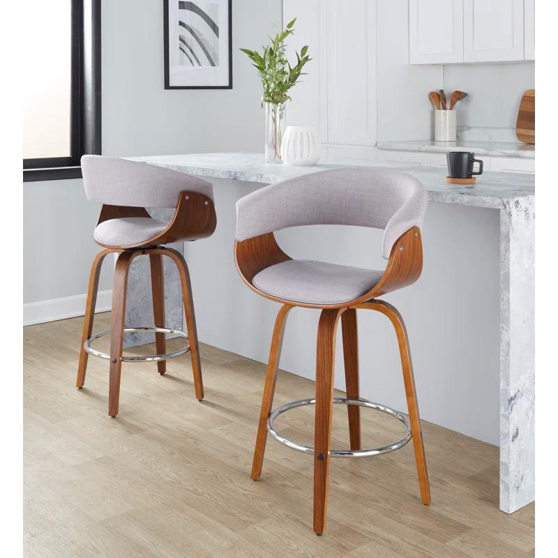 Walnut and Chrome Swivel Counter Stools with Cushioned Seat