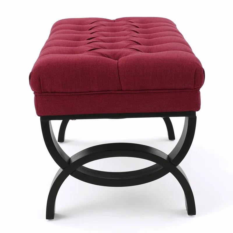 Scarlett Tufted Red Fabric Ottoman Bench with Black Legs