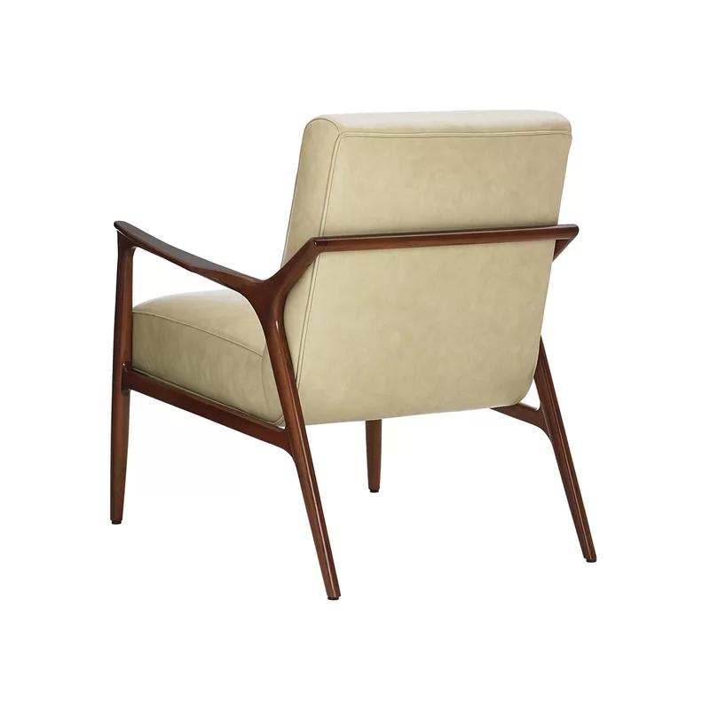 Beige Leather Mid-Century Modern Accent Chair