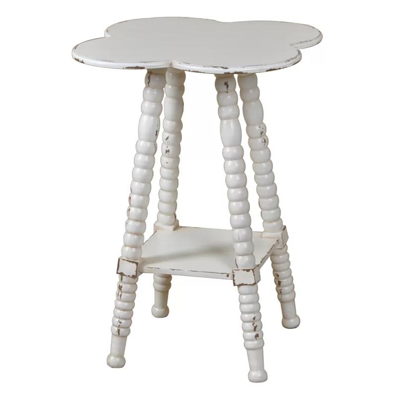 Charming Clover Beige Wood and Metal Accent Table with Storage