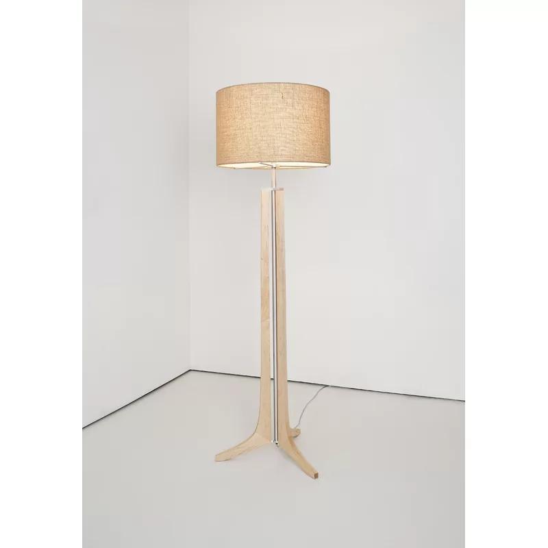 Forma 72'' Brushed Aluminum Maple Floor Lamp with White Linen Shade