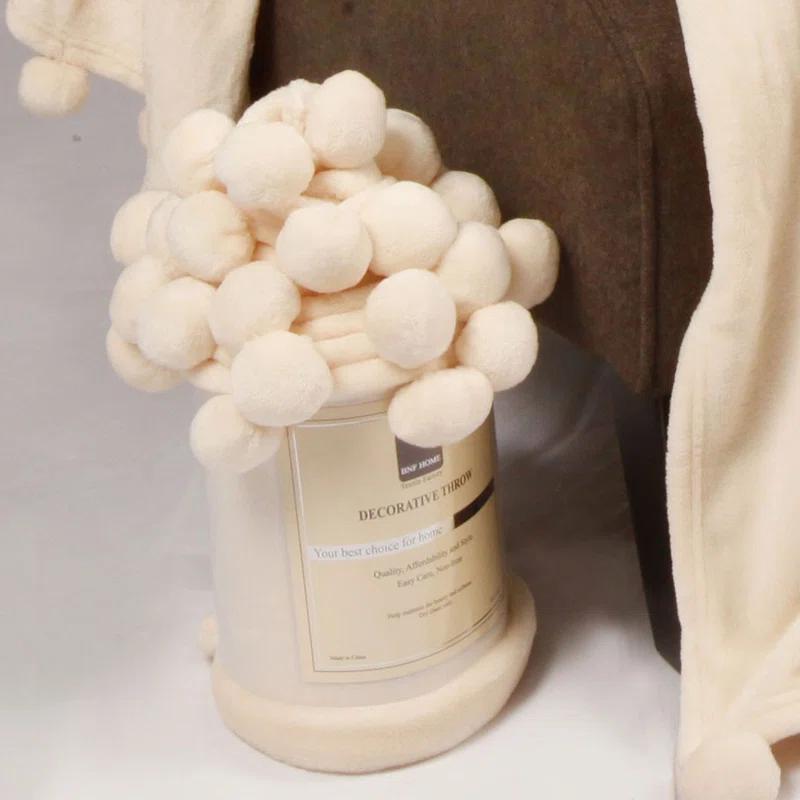 Home Soft Things Flannel Fleece Pom Pom Blanket
