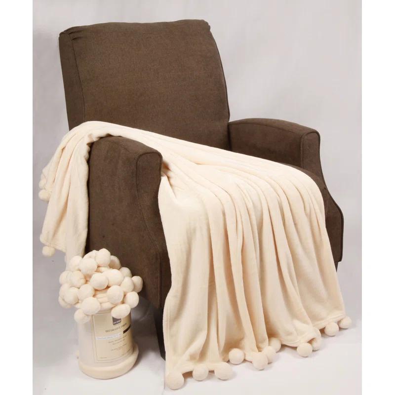 Home Soft Things Flannel Fleece Pom Pom Blanket