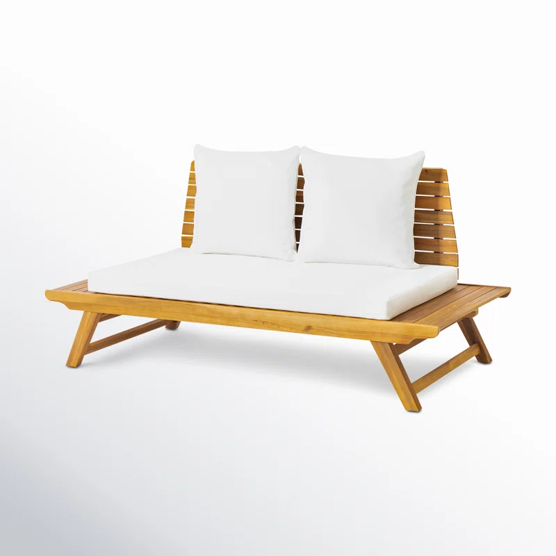 Sedona Teak Finish 68.5'' Acacia Wood Outdoor Loveseat with White Cushions