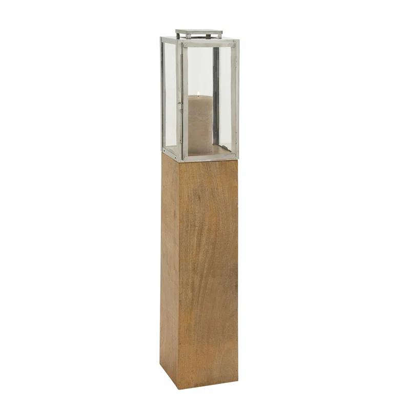 Loon Peak® Mango Wood Handmade Decorative Indoor Outdoor Brown Candle Lantern