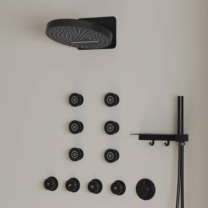 Wall Mounted Dual Thermostatic Shower Shower Faucet Set ,Waterfall & Rainfall Shower Head with Rough-In Valve