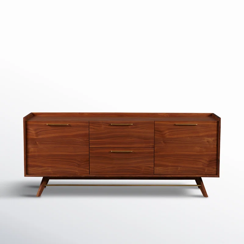 Denali Mid-Century Walnut 71" Sideboard with Brass Accents