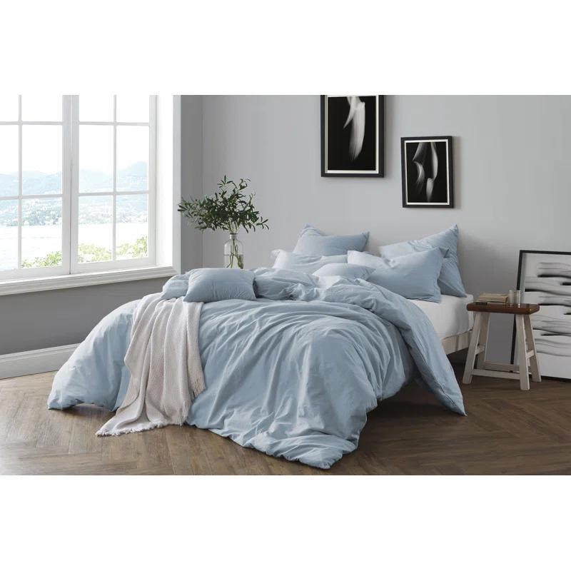 Chambray Blue Cotton Crinkle Washed Full/Queen Duvet Cover Set