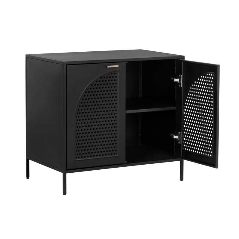 Aziza Black Metal Nightstand with Brass Handles