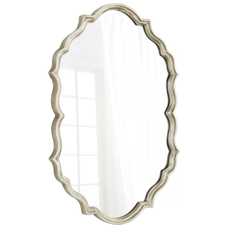 Scalloped Edge Silver and Wood Kids Mirror 28.5" x 40.5"