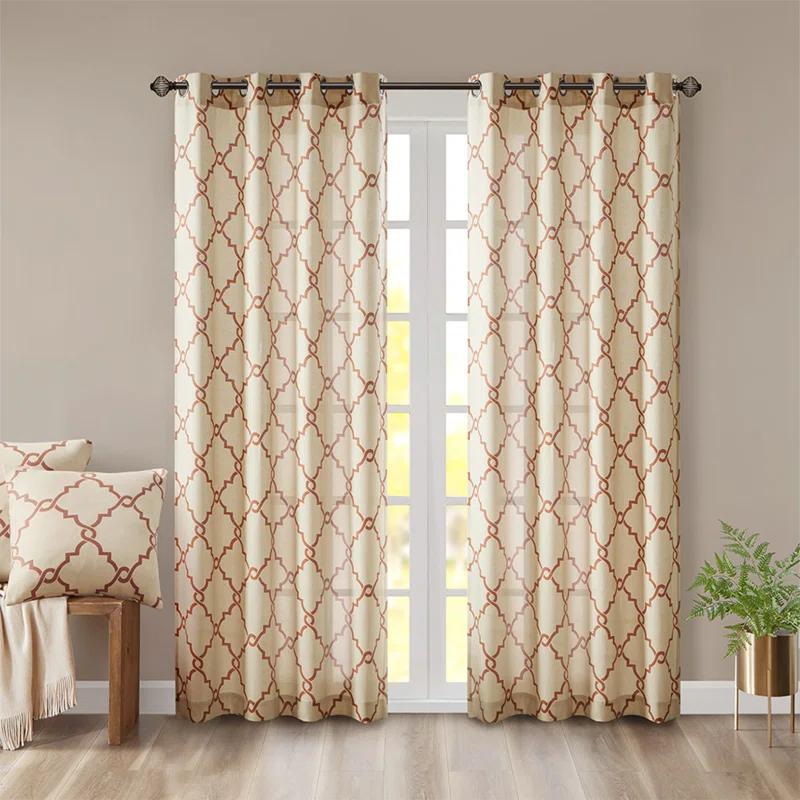 Madison Park Fretwork Print Grommet Top Single Window Curtain Panel