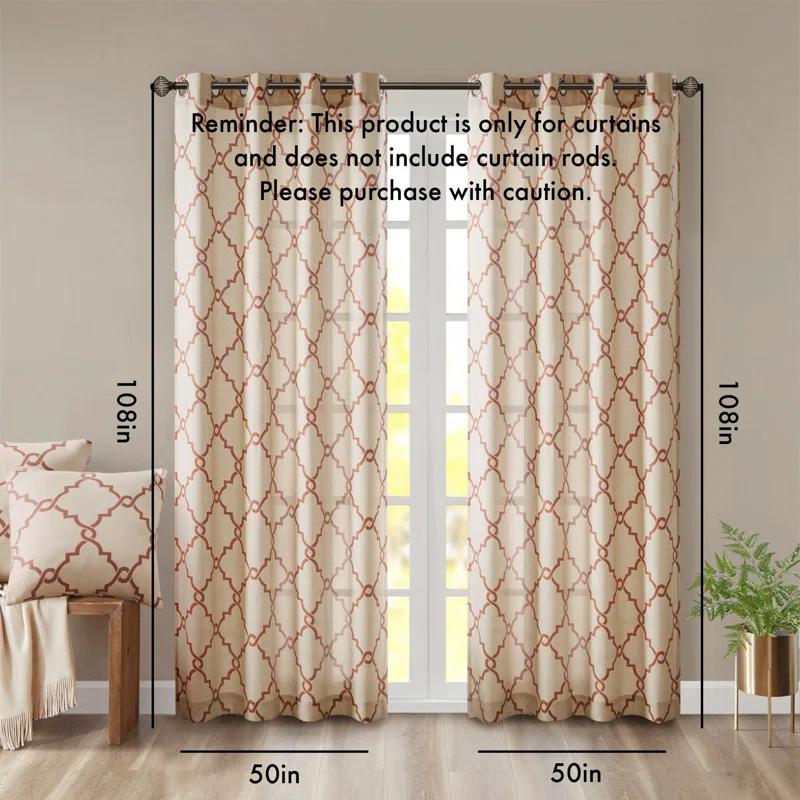 Madison Park Fretwork Print Grommet Top Single Window Curtain Panel