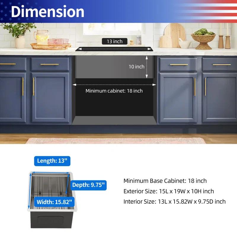 15'' L Undermount Single Bowl Stainless Steel Kitchen Sink