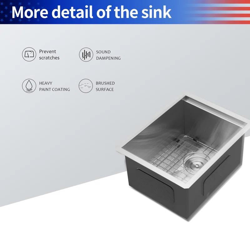 15'' L Undermount Single Bowl Stainless Steel Kitchen Sink