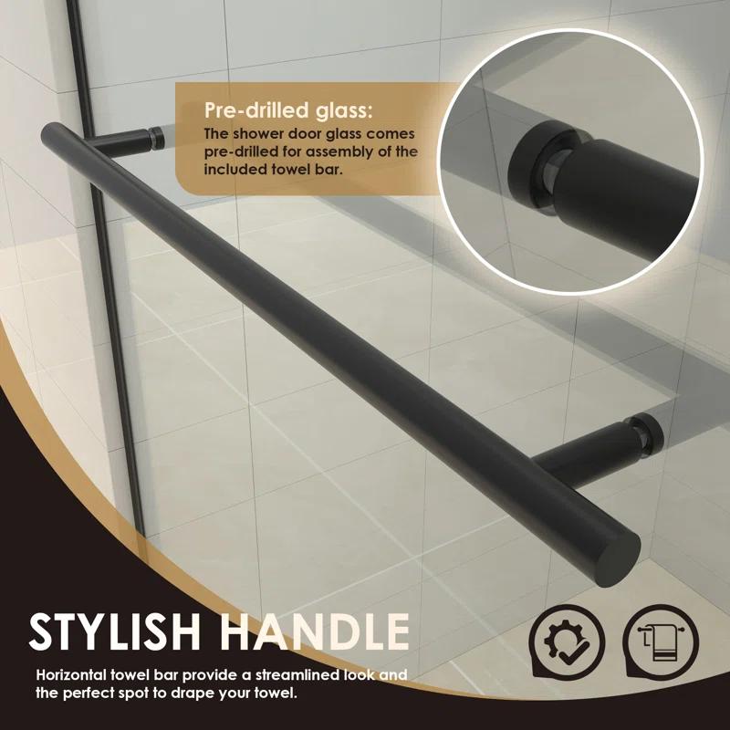 Belizzi 60" W x 76" H By Pass Frameless Exposed Roller Shower Enclosure with Clear Glass