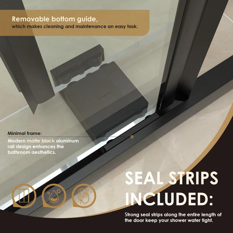 Belizzi 60" W x 76" H By Pass Frameless Exposed Roller Shower Enclosure with Clear Glass