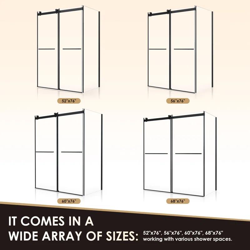 Belizzi 60" W x 76" H By Pass Frameless Exposed Roller Shower Enclosure with Clear Glass