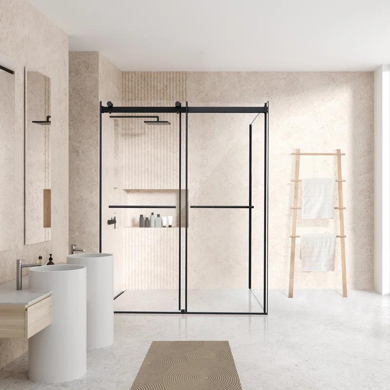 Belizzi 60" W x 76" H By Pass Frameless Exposed Roller Shower Enclosure with Clear Glass
