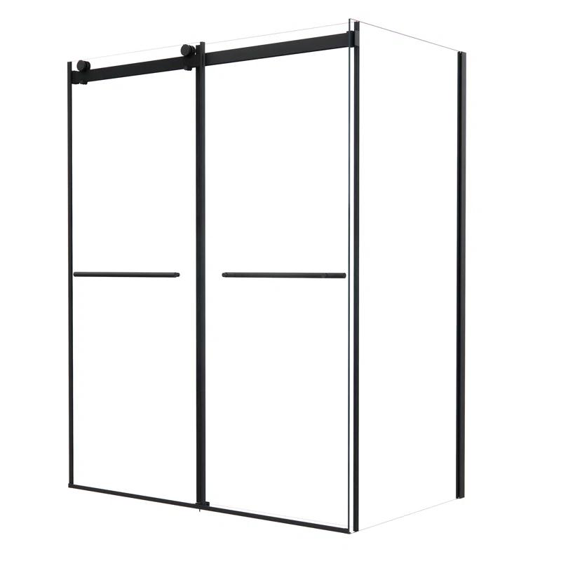 Belizzi 60" W x 76" H By Pass Frameless Exposed Roller Shower Enclosure with Clear Glass