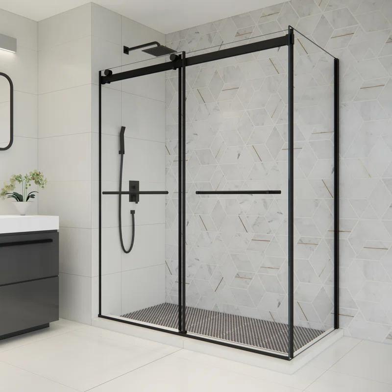 Belizzi 60" W x 76" H By Pass Frameless Exposed Roller Shower Enclosure with Clear Glass