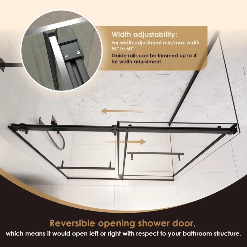 Belizzi 60" W x 76" H By Pass Frameless Exposed Roller Shower Enclosure with Clear Glass
