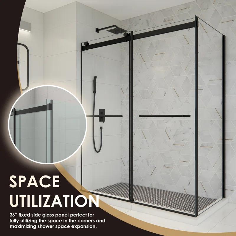 Belizzi 60" W x 76" H By Pass Frameless Exposed Roller Shower Enclosure with Clear Glass
