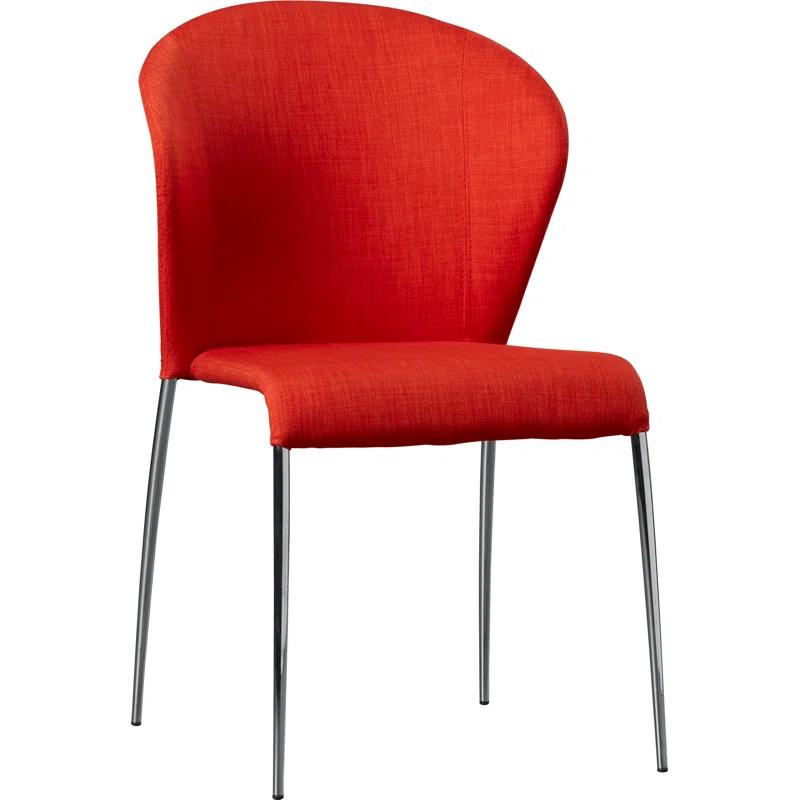 Oulu Tangerine Metal Upholstered Side Chair with Chrome Legs
