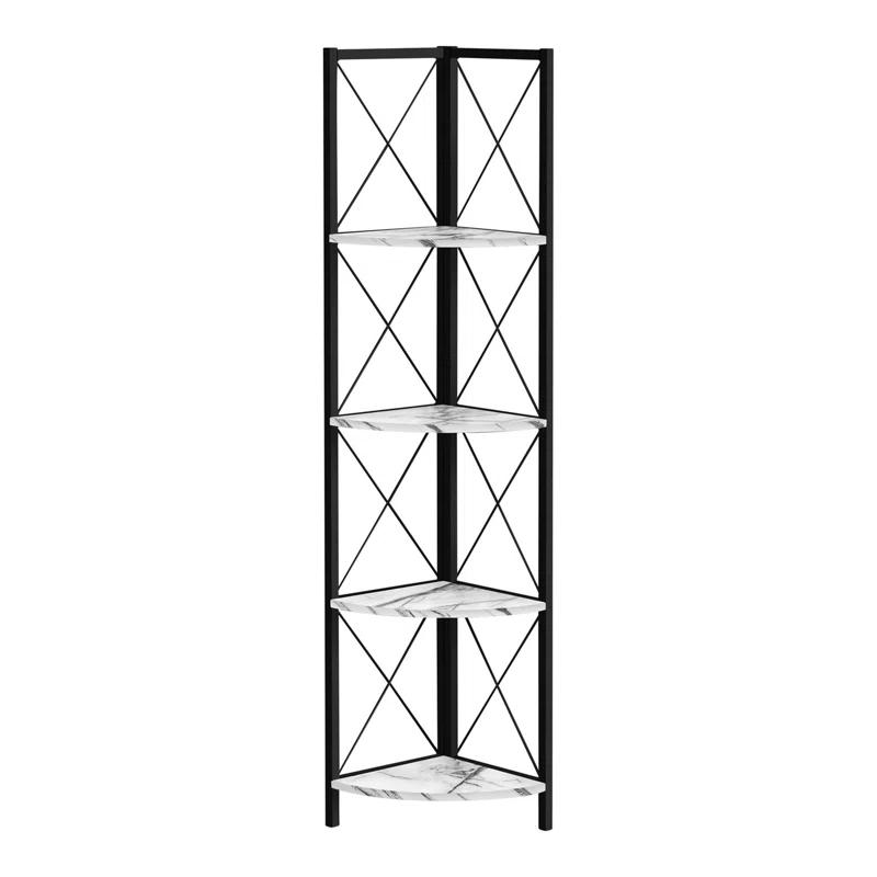 Bookshelf, Bookcase, Etagere, Corner, 4 Tier, 60"H, Office, Bedroom, Metal, Laminate
