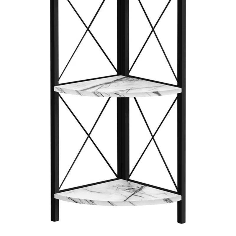 Bookshelf, Bookcase, Etagere, Corner, 4 Tier, 60"H, Office, Bedroom, Metal, Laminate