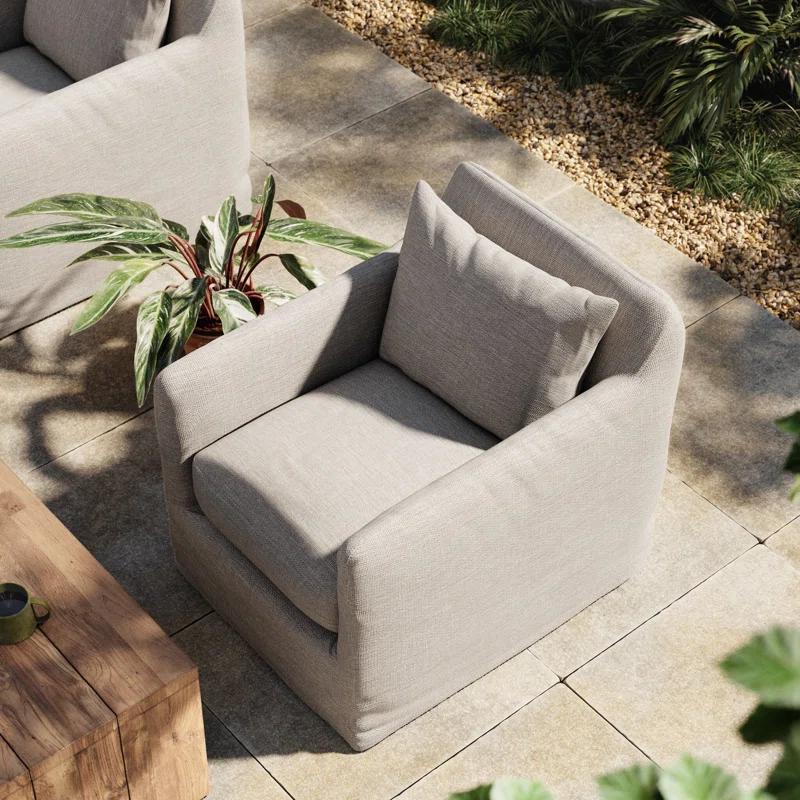 Orlena Outdoor Swivel Chair - Stone Grey