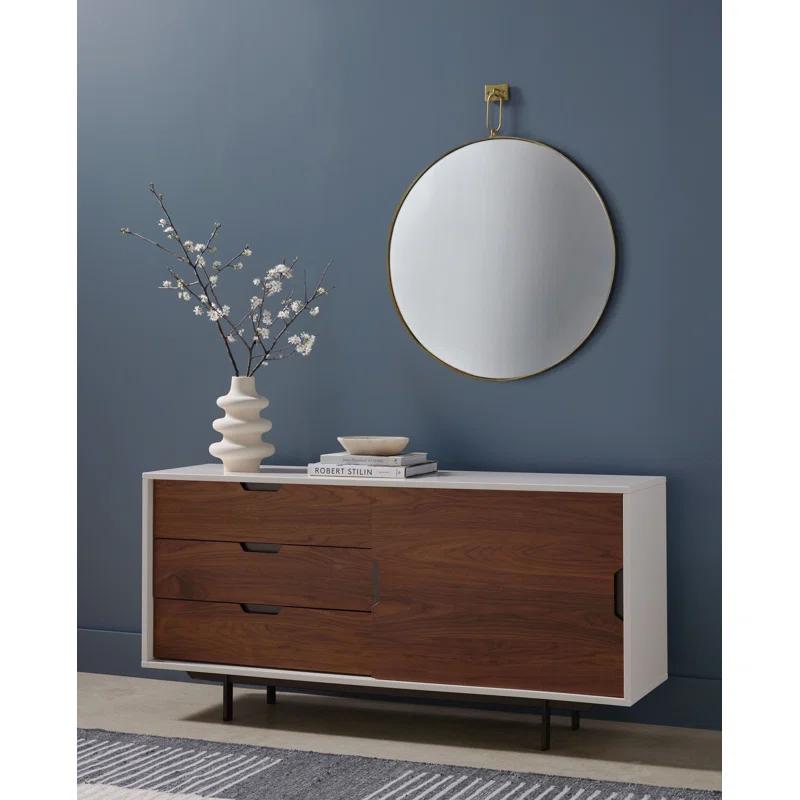 Vina Antique Brass Round Wall Mirror 30"