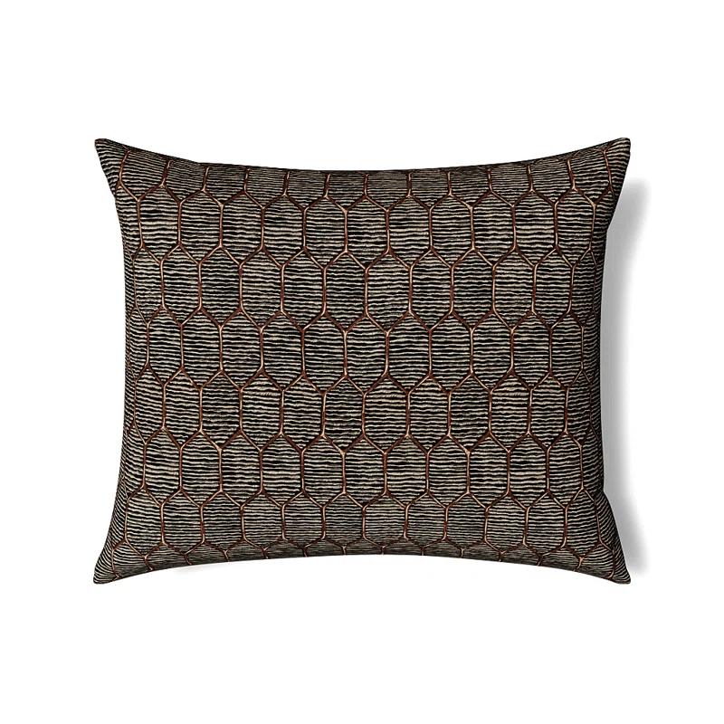 Amber and Taupe Embroidered Linen Cotton Rectangular Pillow