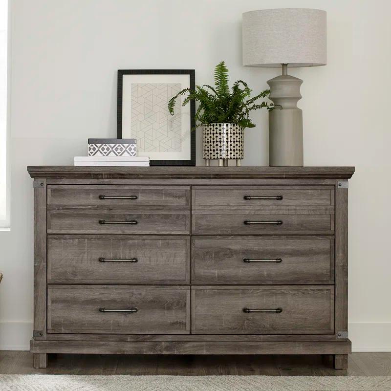 Brownstone Rustic Queen Panel Bed with Dresser and Mirror