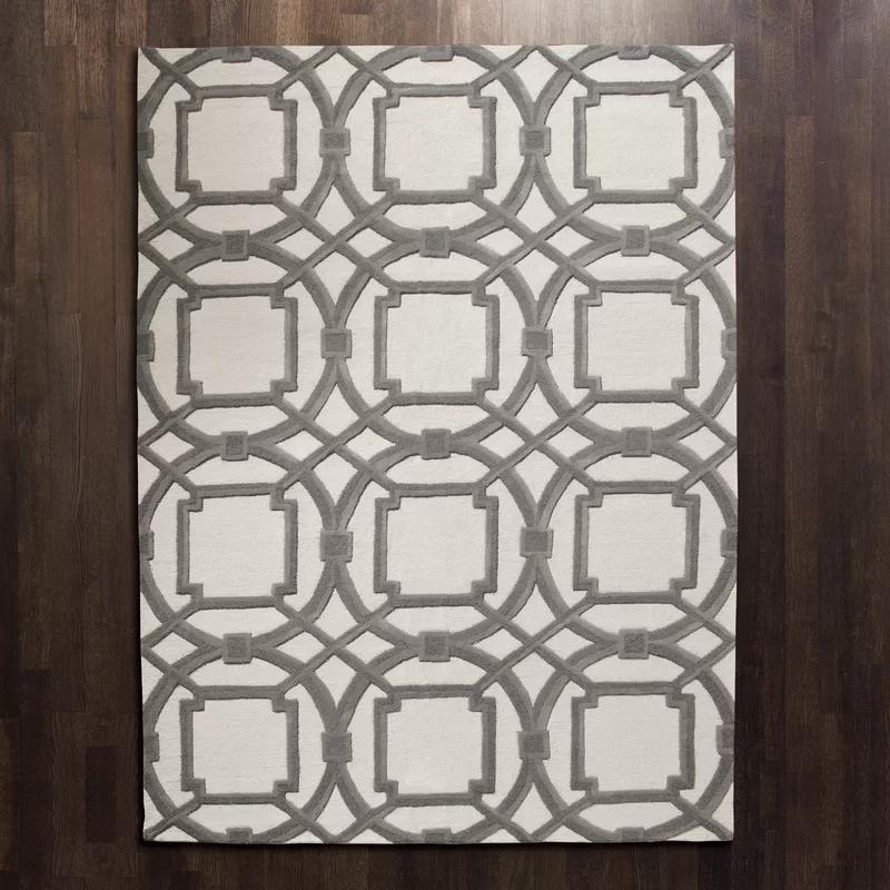 Hand-Tufted Arabesque Wool Rug in Gray and Ivory, 5' x 8'