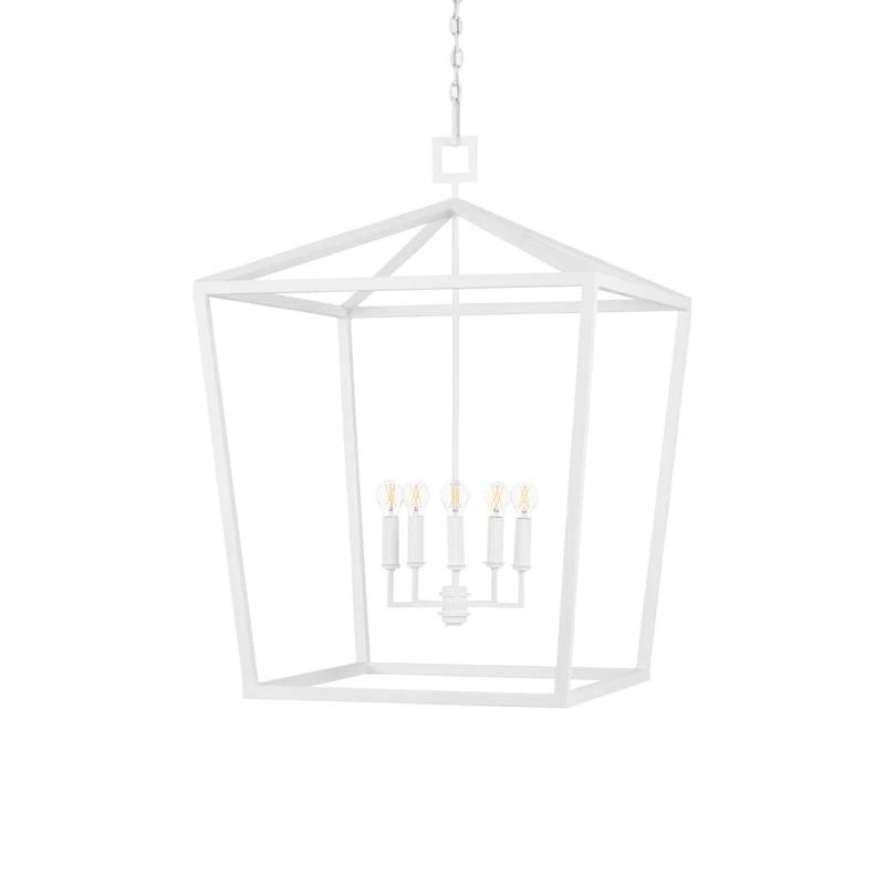 Gesso White Hammered Wrought-Iron 4-Light Chandelier