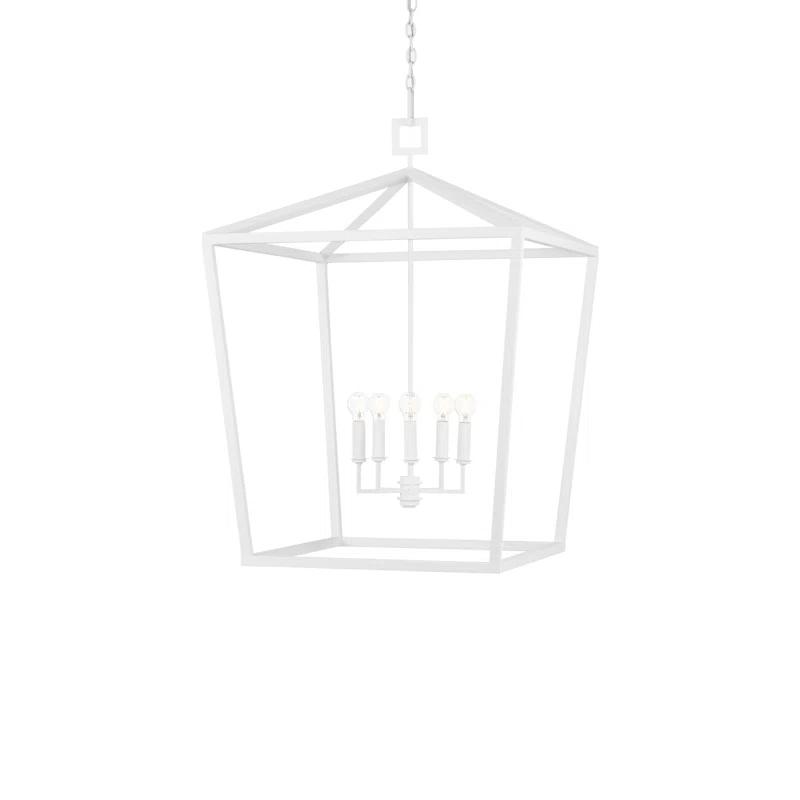 Gesso White Hammered Wrought-Iron 4-Light Chandelier