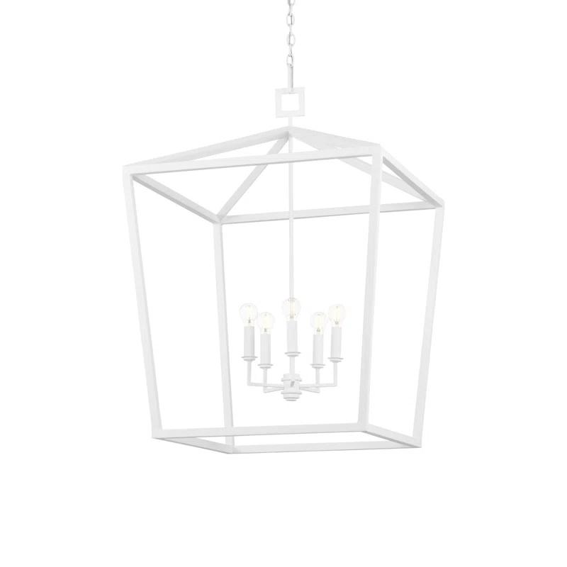 Gesso White Hammered Wrought-Iron 4-Light Chandelier